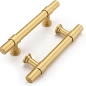 Zawiasy, okucia i inne akcesoria - złote uchwyty do szafek i szuflad. Rozstaw otworów: 128 mm. Wykonane ze stopu aluminium i cynku. Śruby w zestawie. - miniaturka - grafika 1