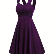 Sukienki - TEMU Kobiece Elegancka Sukienka Bez Rękawów z Krzyżującymi się Paskami - Jednokolorowa, Elastyczna Tkanina do Prania w Pralce na Wiosnę/, Na Okazje - miniaturka - grafika 1