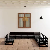 Meble ogrodowe - vidaXL 11-cz. zestaw wypoczynkowy do ogrodu, czarny, drewno sosnowe 3075878 - miniaturka - grafika 1