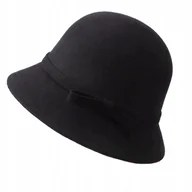 Czapki damskie - czarny KAPELUSZ damski typu BUCKET elegancki CYLINDER do płaszcza szykowny - miniaturka - grafika 1