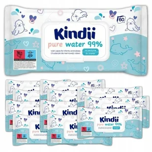 Chusteczki dla dzieci i niemowląt Cleanic Kindii pure water 99% (60 sztuk) x 12 opakowań - Chusteczki nawilżane - miniaturka - grafika 1
