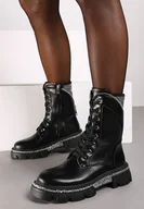 Botki damskie - Czarne Botki Workery Ozdobione Cyrkoniami Erisanda - miniaturka - grafika 1