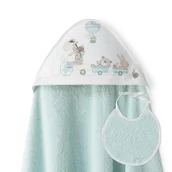 Okrycia kąpielowe dla dzieci - Okrycie kąpielowe 100x100 Żyrafa miętowy ręcznik z kapturkiem + śliniaczek - miniaturka - grafika 1