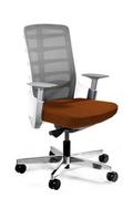Fotele i krzesła biurowe - Fotel biurowy, krzesło obrotowe, Spinelly M, biały, brązowa skóra naturalna - miniaturka - grafika 1