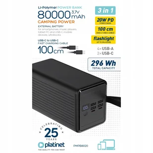 2 X Duży Wydajny Power-Bank 80000Mah Akumulator 4Xusb 2Xusb-C Pd 20W Scp 22 - Powerbanki - miniaturka - grafika 1