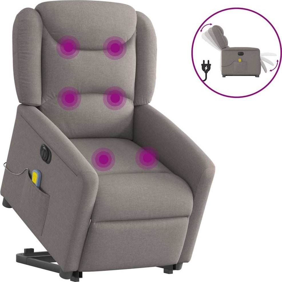 vidaXL vidaXL Podnoszony fotel masujący, elektryczny, rozkładany, kolor taupe