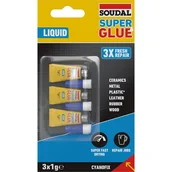 Kleje i inne preparaty budowlane - Klej Super Glue Liquid 3 x 1 g Soudal - miniaturka - grafika 1