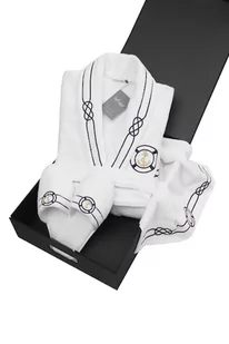 Soft Cotton Męski szlafrok MARINE MAN w ozdobnym opakowaniu + ręcznik + kapcie Biały L + kapcie (42/44) + ręcznik + box 20351set - Szlafroki męskie - miniaturka - grafika 1