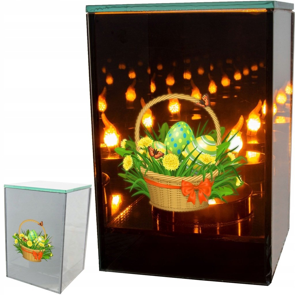 Znicz LED Wielkanocny koszyczek z jajkami lampion na grób dekoracja lustro