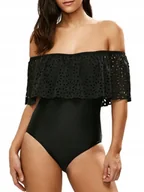 Stroje kąpielowe - JEDNOCZĘŚCIOWY STRÓJ KĄPIELOWY CZARNY KOSTIUM HISZPANKA MONOKINI FALBANA L - miniaturka - grafika 1