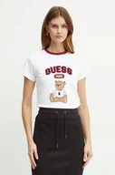 Koszulki sportowe damskie - Guess t-shirt bawełniany SARAH damski kolor biały V4BI10 KA260 - miniaturka - grafika 1