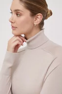 Swetry damskie - Calvin Klein sweter wełniany damski kolor beżowy lekki z golfem - miniaturka - grafika 1