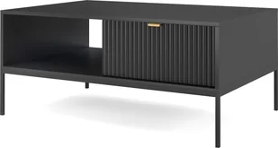 DomoHome Elegancki stolik kawowy Nova - ze złotym akcentem, Nowoczesna szuflada wykonana z płyty MDF i metalowe nogi w kolorze czarnym, Minimalistyczny design, Kolor: Czarny, Rozmiar: 104x104x46 cm - Ławy i stoliki kawowe - miniaturka - grafika 1