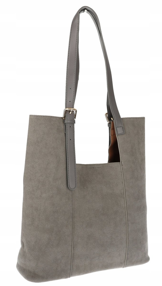 Torebka Damska Shopper duża HERISSON Torba na Ramię eko zamsz 60650 Szara