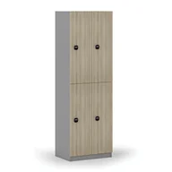 Szafki biurowe - Drewniana szafka skrytkowa, 4 schowki, zamek RFID, szary/dąb naturalny - miniaturka - grafika 1