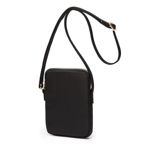 YONBEN Mała torba na ramię, zamek błyskawiczny, torba na telefon komórkowy, mini torba na ramię, portfel na smartfon z przegródkami na karty kredytowe, czarno-nylon AA, Czarny nylon AA
