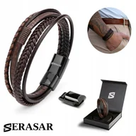 Bransolety męskie - SERASAR, Męska skórzana bransoletka „Wild” - Brązowa 17m, Idealny pomysł na prezent dla Niego, Modna opaska na nadgarstek ze stalowym zapięciem - miniaturka - grafika 1