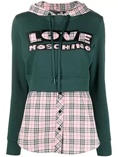 Bluzy damskie - Love Moschino Damska bluza o kroju slim fit z długim rękawem Spersonalizowana z logo Maxi Brand Embroidery. Bluza, Pink Green, 40 - grafika 1