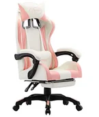 Fotele gamingowe - Biało-różowy fotel gamingowy z zagłówkiem i podnóżkiem P1-A86 - miniaturka - grafika 1