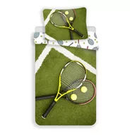 Pościel - Pościel bawełniana 140x200 Tenis rakiety rakieta do tenisa piłeczki tenisowe boisko zielona biała 5260 poszewka 70x90 sportowa dla fana tenisa - miniaturka - grafika 1