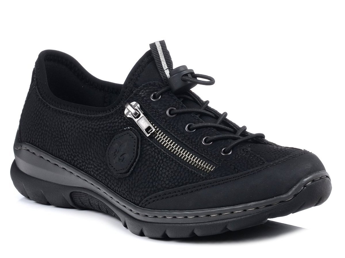 Półbuty damskie sportowe czarne na zamek ekoskóra Rieker L3263-00-36