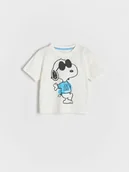 Bluzki dla niemowląt - Reserved - Bawełniany t-shirt Snoopy - złamana biel - miniaturka - grafika 1
