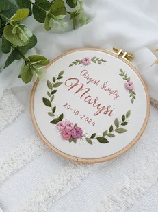 Haftowany tamborek PAMIĄTKA CHRZTU ŚWIĘTEGO prezent na chrzest, metryczka - Pamiątka Chrztu Świętego - miniaturka - grafika 1