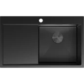 Zlewozmywaki - Mexen Exar zlewozmywak stalowy 1-komorowy z ociekaczem prawy 780 x 480 mm, czarny - 6434781010P-70 - miniaturka - grafika 1