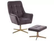 Fotele - Beliani Fotel z podnóżkiem welurowy brązowoszary MOLLE - miniaturka - grafika 1