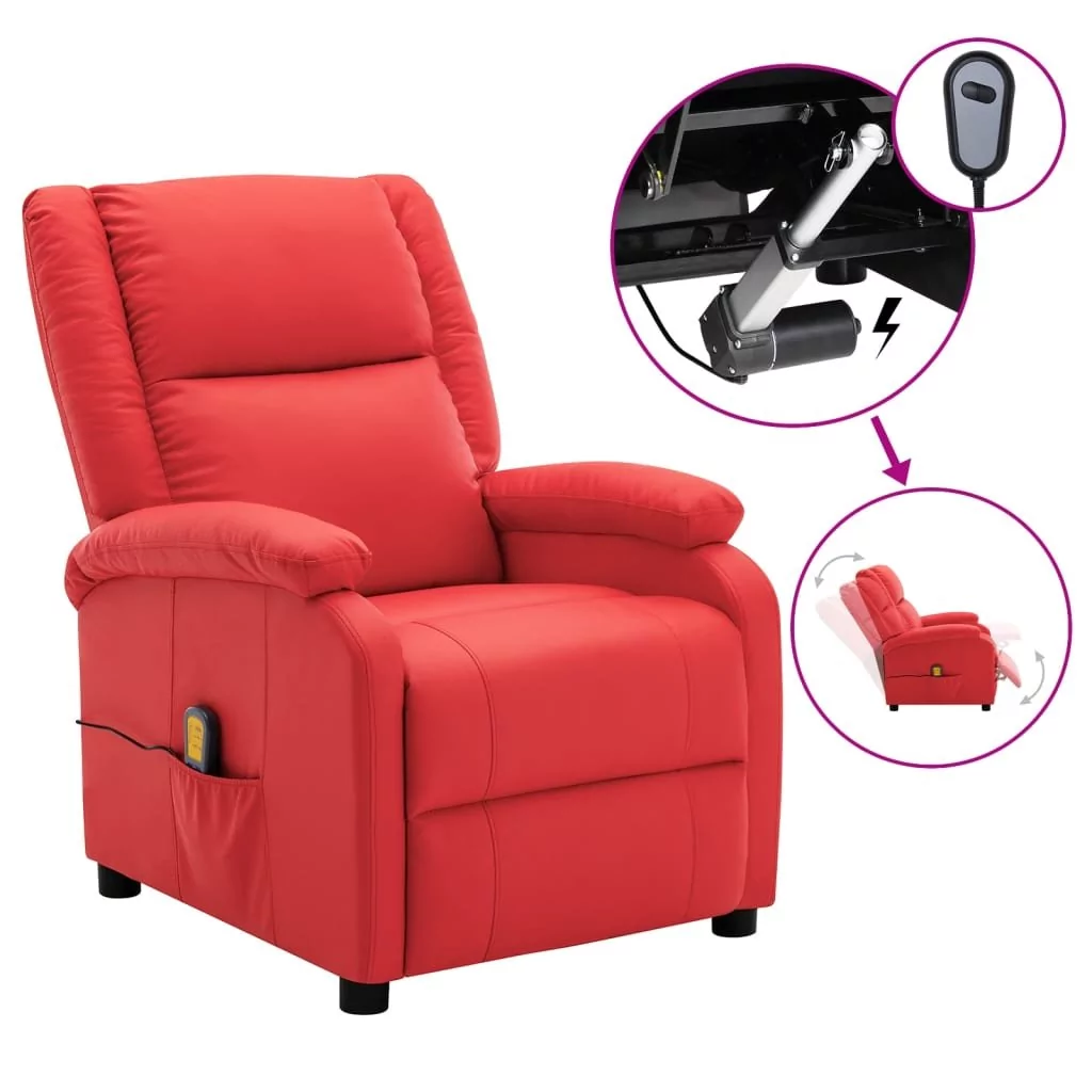 vidaXL Lumarko Rozkładany fotel masujący, elektryczny, czerwony, ekoskóra 3073746