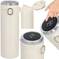 Kubki termiczne - Kubek Termiczny Do Kawy 500 Ml Stal Nierdzewna Termos Z Wyświetlaczem Temp. Kremowy - miniaturka - grafika 1