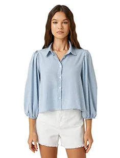 Koton Damska koszulka oversized Viscose Puff Sleeve Check Button Detail Shirt, Blue Check (03t), 34 - Koszulki i topy damskie - miniaturka - grafika 1