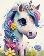 Zabawki kreatywne - Diamentowa mozaika Jednorożec z kwiatami w grzywie 30x40cm 2000148 Norimpex - miniaturka - grafika 1