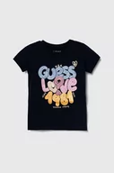 Koszulki dla dziewczynek - Guess t-shirt dziecięcy kolor granatowy - miniaturka - grafika 1