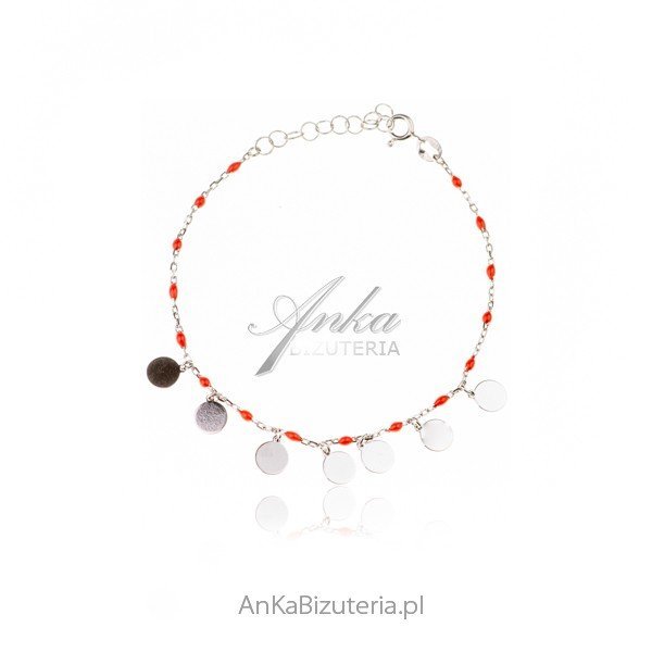 ankabizuteria.pl Bransoletka srebrna z kółeczkami i czerwoną emalią