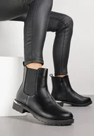 Botki damskie - Czarne Botki w Stylu Sztybletów z Imitacji Skóry z Elastyczną Wstawką Kanelle - miniaturka - grafika 1