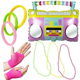 Strój Lata 80 Neon Rękawiczki Korale Bransoletki 8 Elem - Stroje karnawałowe - miniaturka - grafika 1