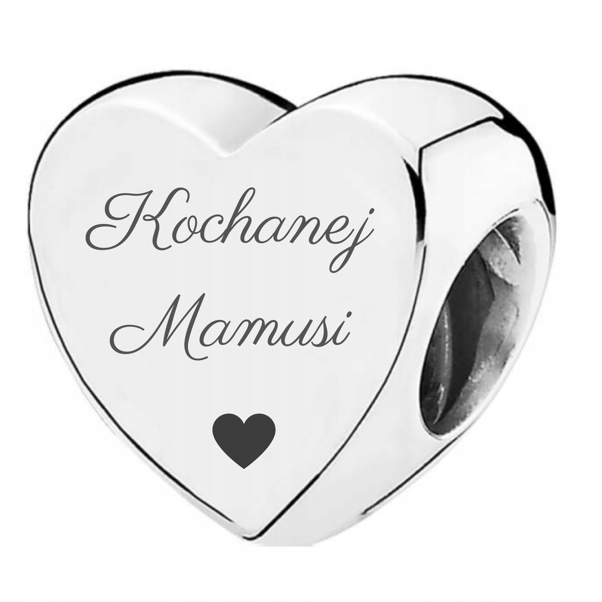 Charms Srebrny Serce z Grawerem KOCHANEJ MAMUSI SREBRO 925 + GRAWER