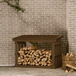 vidaXL Stojak na drewno opałowe miodowy brąz108x64,5x77cm lite sosnowe - Akcesoria kominkowe - miniaturka - grafika 1