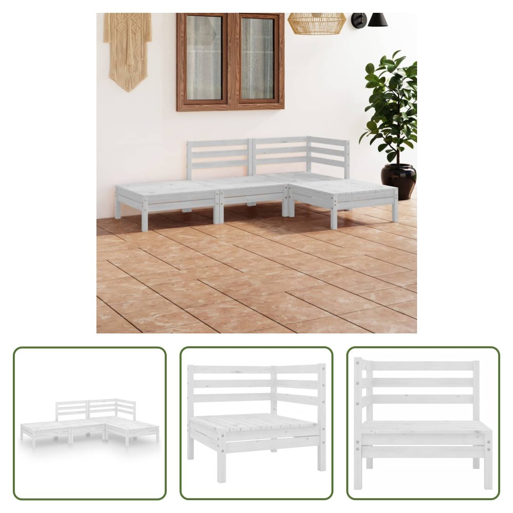 The Living Store 4-częściowy zestaw wypoczynkowy do ogrodu biały lite drewno sosnowe