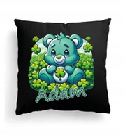 Poduszki dekoracyjne - CZARNA Poduszka Z IMIENIEM Na Wielkanoc TROSKLIWE MISIE MIŚ MISIU ZIELONY - miniaturka - grafika 1