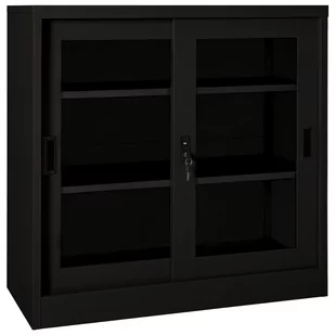 shumee Szafka z drzwiczkami przesuwnymi czarna 90x40x90 cm stalowa - Szafki do salonu - miniaturka - grafika 1