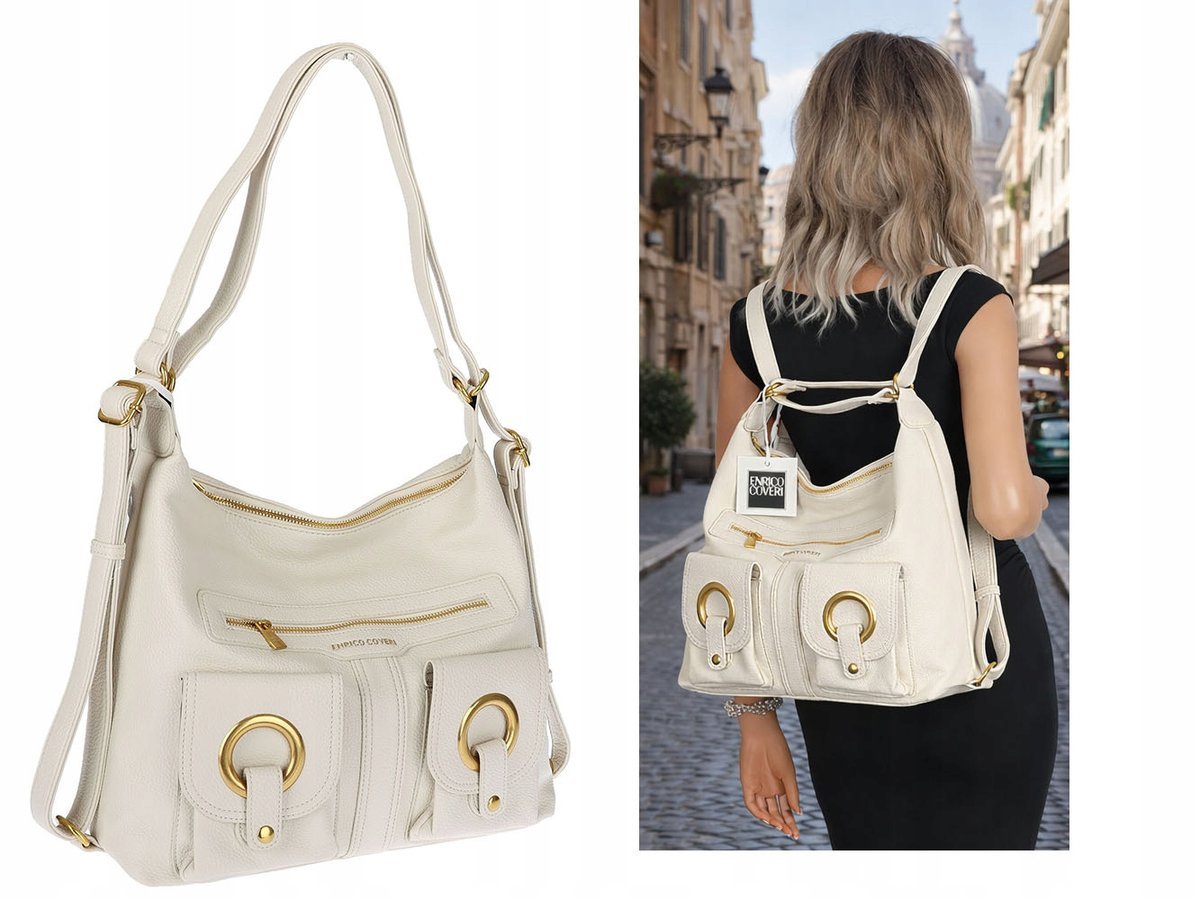 Torebka Damska Shopper Plecak Miejska 2w1 Worek na Ramię EC3165 Beżowa