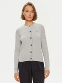 Swetry damskie - Tommy Hilfiger Kardigan WW0WW43329 Szary Regular Fit - miniaturka - grafika 1