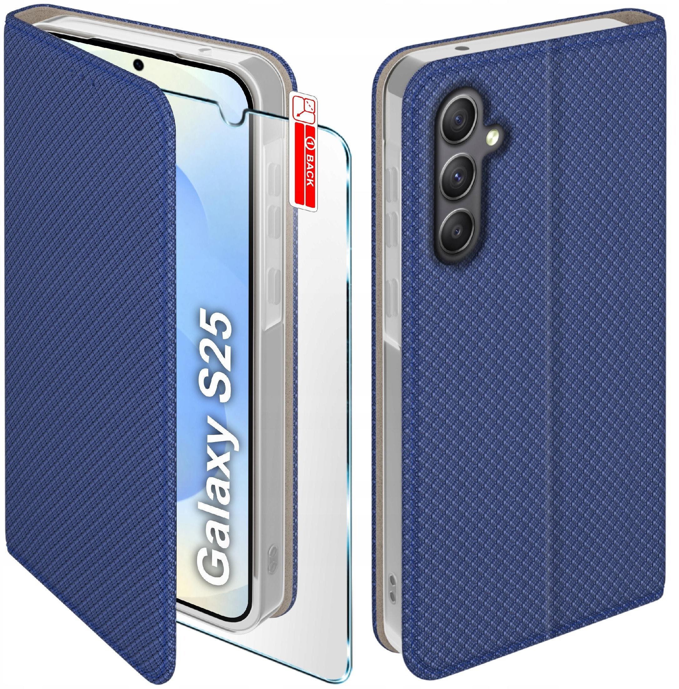 Etui z klapką do Samsung S25 Zamykane Granatowe Futerał + Szkło 9H