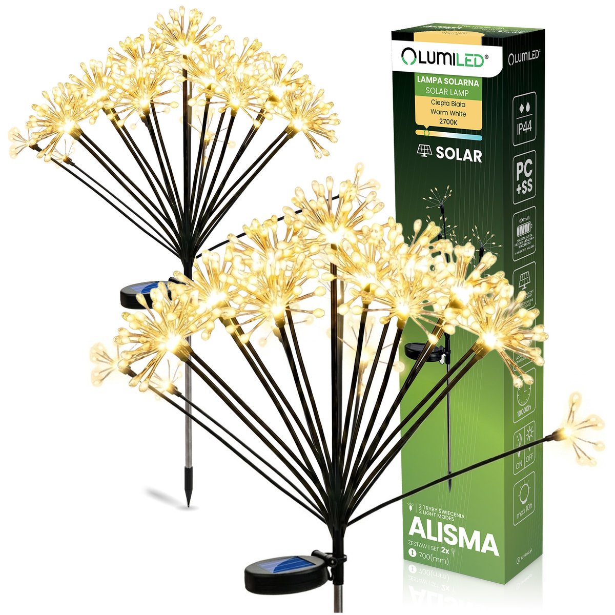 Lumiled 2x Lampa Solarna Ogrodowa LED ALISMA Wbijana Zewnętrzna 70cm 2700K IP44