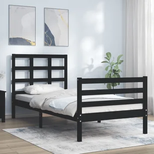 vidaXL Rama łóżka z wezgłowiem, czarna, 2FT6, pojedyncza, lite drewno - Inne meble do sypialni - miniaturka - grafika 1