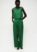 Spodnie damskie - MANGO - Spodnie garniturowe o prostym kroju z mieszanki lnu zielony - 36 - Kobieta - miniaturka - grafika 1