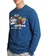 Koszulki męskie - Superdry Męska koszulka Vintage Vl Narrative Ls Top, Niebieska butelka, XXL - miniaturka - grafika 1