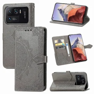 Kompatybilny z Xiaomi Mi 11 Ultra Case Skórzany portfel Pokrywa Emboss Mandala Magnetyczna ochrona przed klapką Shockproof - Szary - Portfele - miniaturka - grafika 1